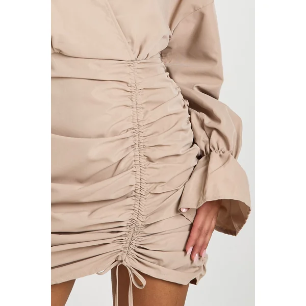 Robe-chemise portefeuille en coton à effet froncé