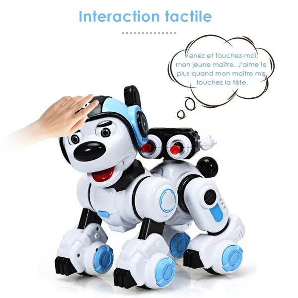 Robot Chien Intelligent Télécommandé pour Enfants de +6 Ans Danse Chante Tire Recharge USB 18x25x25 cm Blanc + Bleu