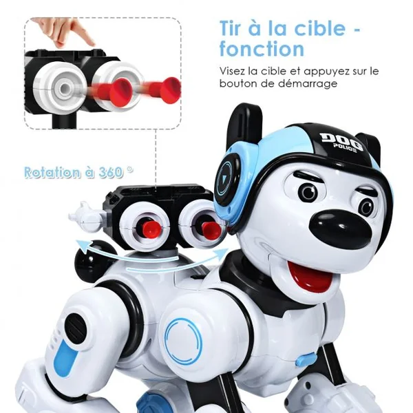 Robot Chien Intelligent Télécommandé pour Enfants de +6 Ans Danse Chante Tire Recharge USB 18x25x25 cm Blanc + Bleu