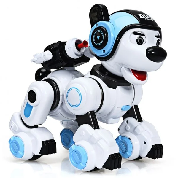 Robot Chien Intelligent Télécommandé pour Enfants de +6 Ans Danse Chante Tire Recharge USB 18x25x25 cm Blanc + Bleu
