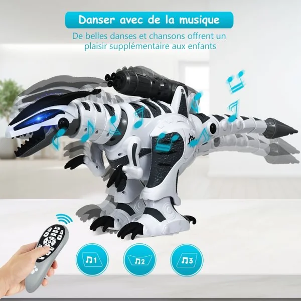 Robot Dinosaure Electrique avec 5 Missiles Sons Lumières Robot Télécommandé Batterie Lithium 3,7v 64x16x27cm Blanc