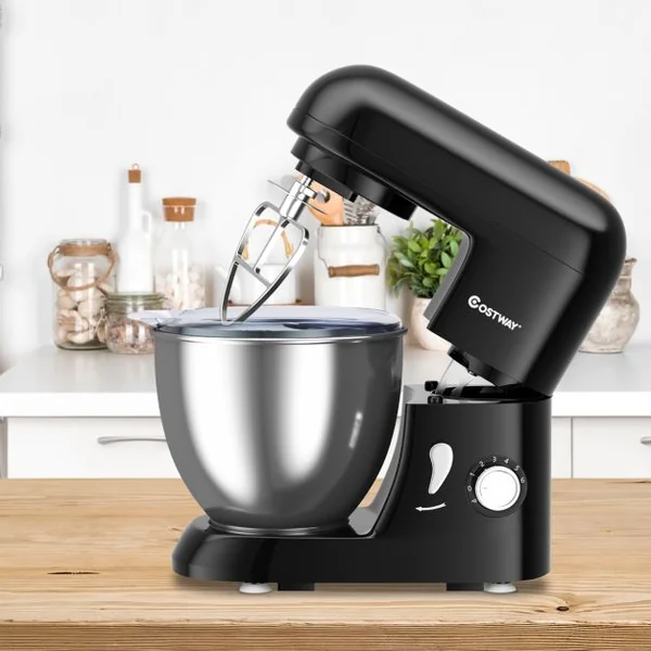 Robot Pâtissier 1300W Batteur Electrique avec Bol d'Acier Inox 4L à 6 Vitesses Réglables avec Batteur Fouet Crochet Noir