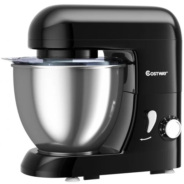 Robot Pâtissier 1300W Batteur Electrique avec Bol d'Acier Inox 4L à 6 Vitesses Réglables avec Batteur Fouet Crochet Noir