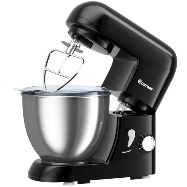 Robot Pâtissier 1300W Batteur Electrique avec Bol d'Acier Inox 4L à 6 Vitesses Réglables avec Batteur Fouet Crochet Noir
