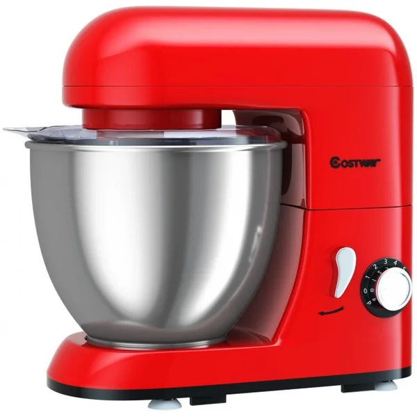 Robot Pâtissier 1300W Batteur Electrique avec Bol d'Acier Inox 4L à 6 Vitesses Réglables avec Batteur Fouet Crochet Rouge