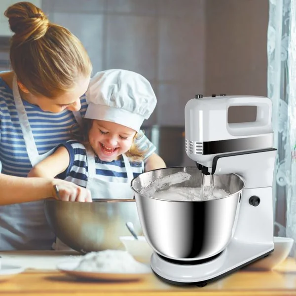 Robot Pâtissier Robot Cuisine Multifonction avec Pétrin Haut Puissance 5 Vitesses Bol 4l Accessoires 28x22x34cm Blanc
