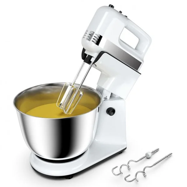 Robot Pâtissier Robot Cuisine Multifonction avec Pétrin Haut Puissance 5 Vitesses Bol 4l Accessoires 28x22x34cm Blanc