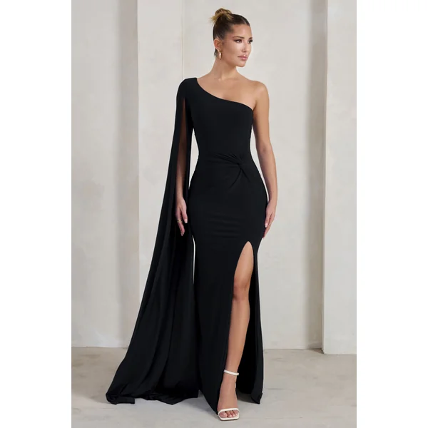 Romi | Robe longue asymétrique noir à motif torsadé