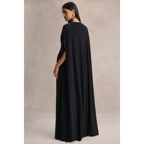 Romilly | Robe longue noire à décolleté plongeant avec détails froncés
