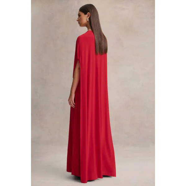 Romilly | Robe longue rouge à décolleté plongeant avec détails froncés