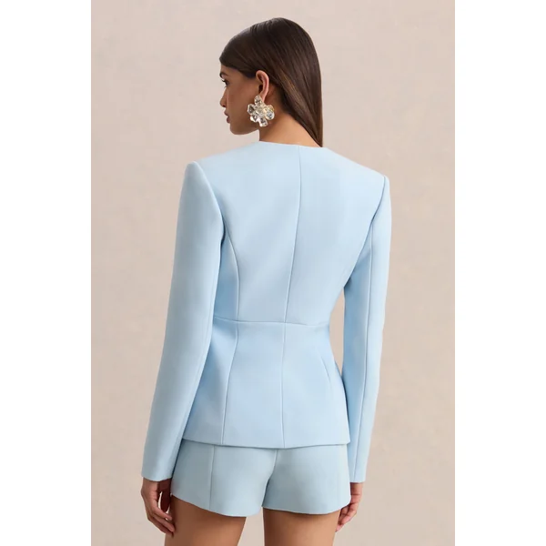 Rosalina | Blazer bleu clair à décolleté plongeant avec coupe tailleur