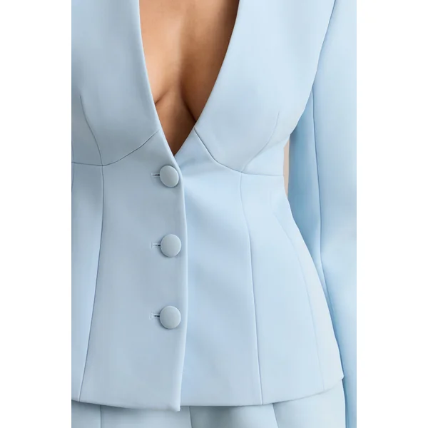Rosalina | Blazer bleu clair à décolleté plongeant avec coupe tailleur
