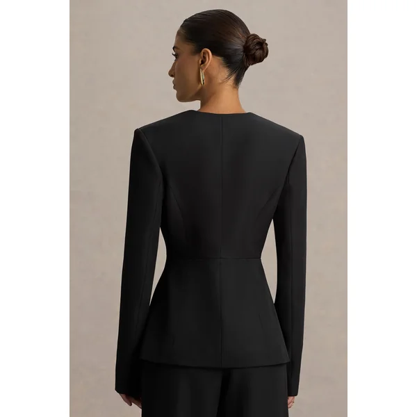 Rosalina | Blazer noir à coupe tailleur et décolleté plongeant extrême