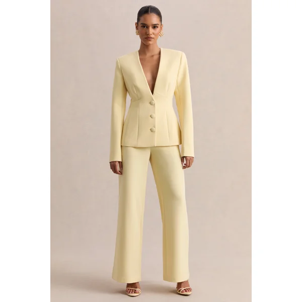 Rosalina | Blazer tailleur citron à décolleté plongeant extrême