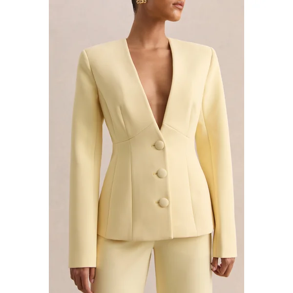 Rosalina | Blazer tailleur citron à décolleté plongeant extrême