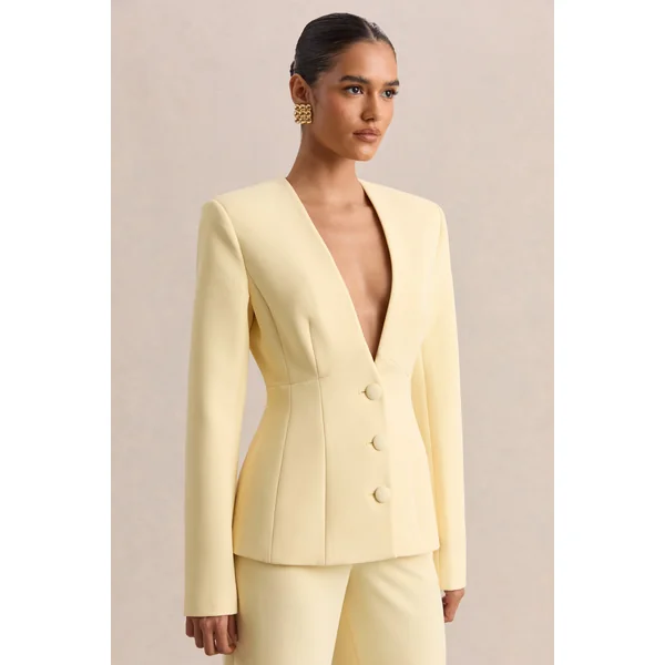 Rosalina | Blazer tailleur citron à décolleté plongeant extrême