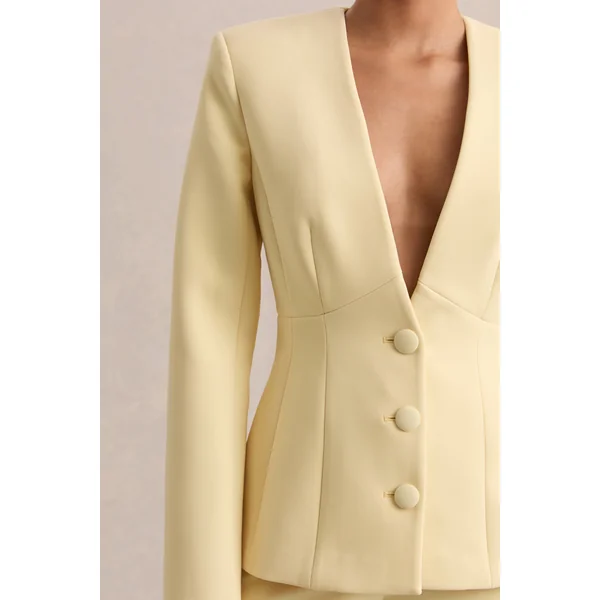 Rosalina | Blazer tailleur citron à décolleté plongeant extrême