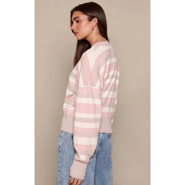 Rose Cardigan Tricoté Compact À Rayures