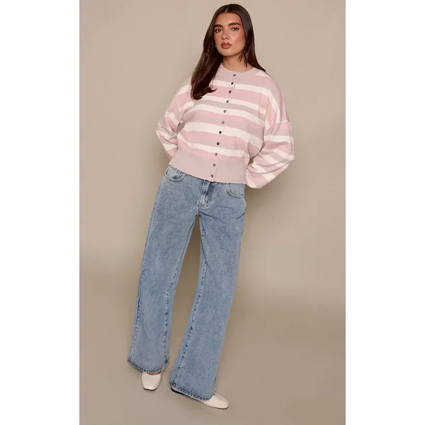Rose Cardigan Tricoté Compact À Rayures