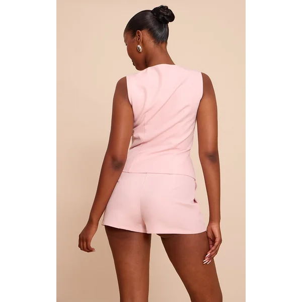Rose Clair Gilet Ajusté En Tissu Tissé