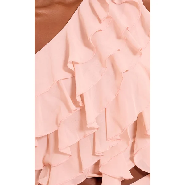 Rose Clair Haut Asymétrique En Mousseline À Volants