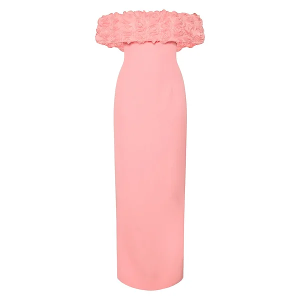 Rose Clair Robe Maxi Sirène Bardot À Motifs Floraux