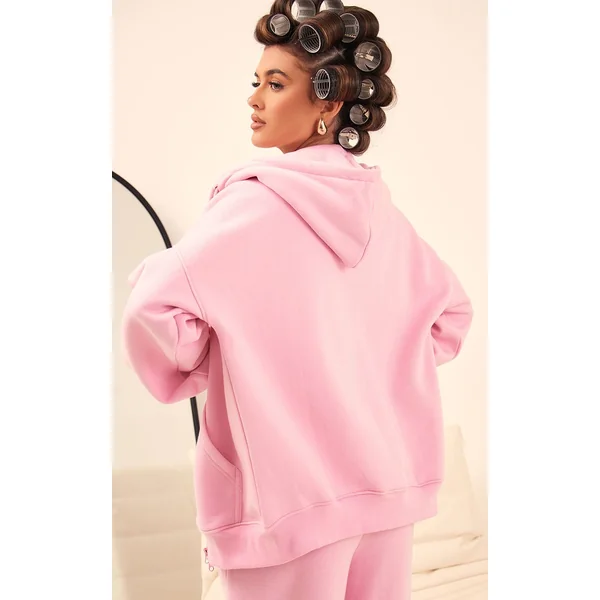 Rose Clair Sweat À Casynthétiqueche Oversize Zippé Avec Détails De Coutures