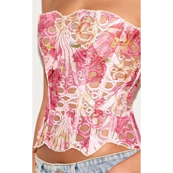 Rose Corset En Dentelle Florale Transparente Texturée