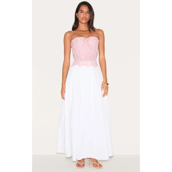 Rose Dragée Corset En Dentelle Florale Transparente Texturée