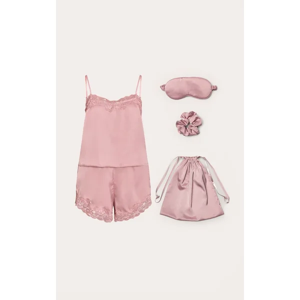 Rose Ensemble De Nuit En Satin Avec Sac Cadeau