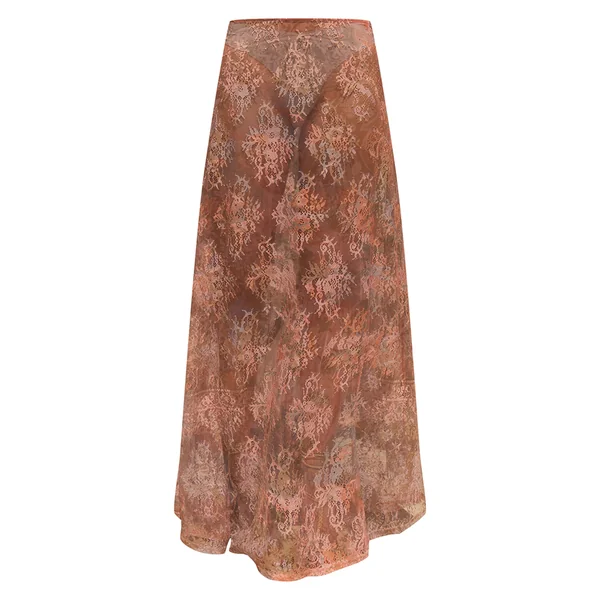 Rose Ensemble Jupe Longue Transparente En Dentelle Imprimée Florale