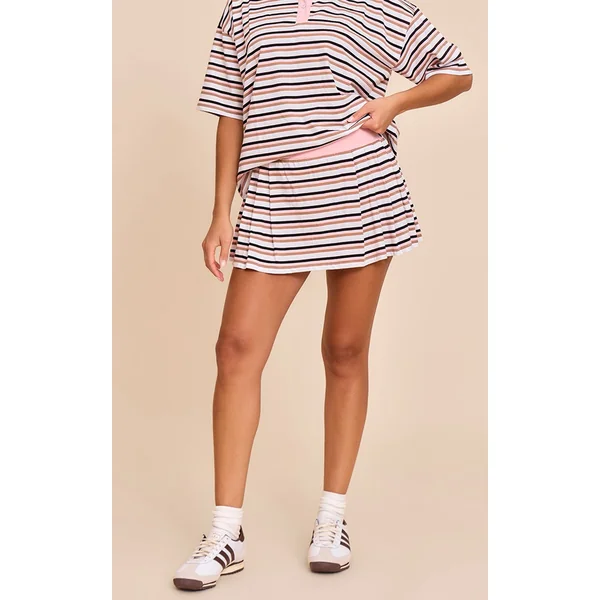 Rose Jupe-short De Tennis Mini Plissée À Rayures Coordonnée