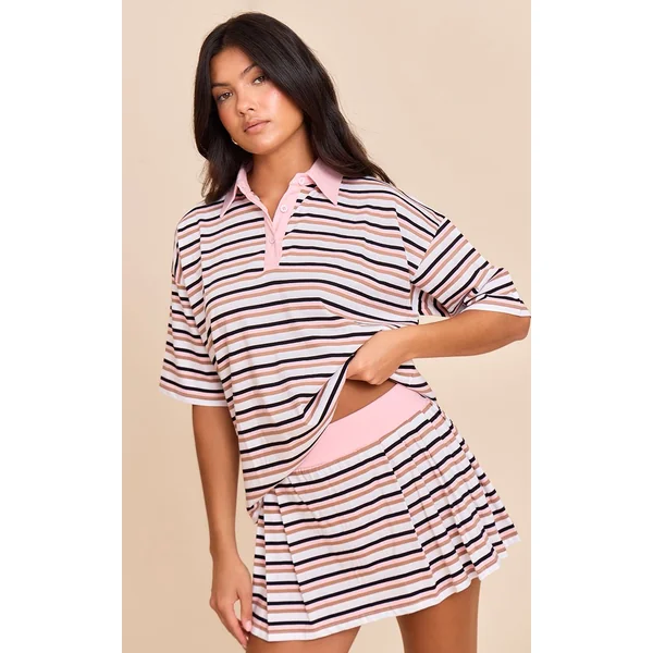 Rose Jupe-short De Tennis Mini Plissée À Rayures Coordonnée