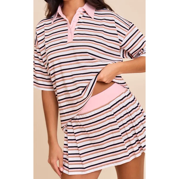 Rose Jupe-short De Tennis Mini Plissée À Rayures Coordonnée
