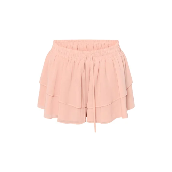 Rose Mini-jupe Fluide En Mousseline À Volants