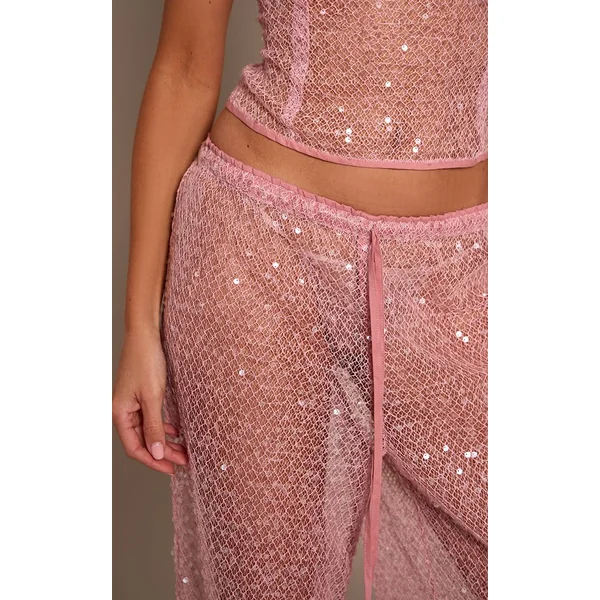 Rose Pantalon Large En Maille À Sequins