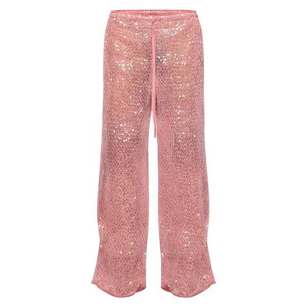 Rose Pantalon Large En Maille À Sequins
