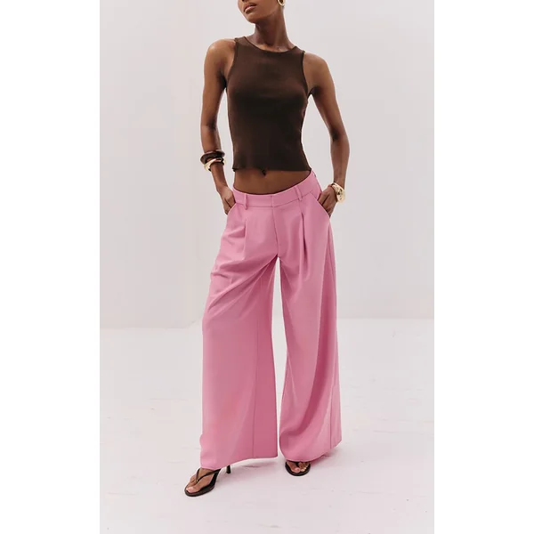 Rose Pantalon Large Tissé À Double Pli