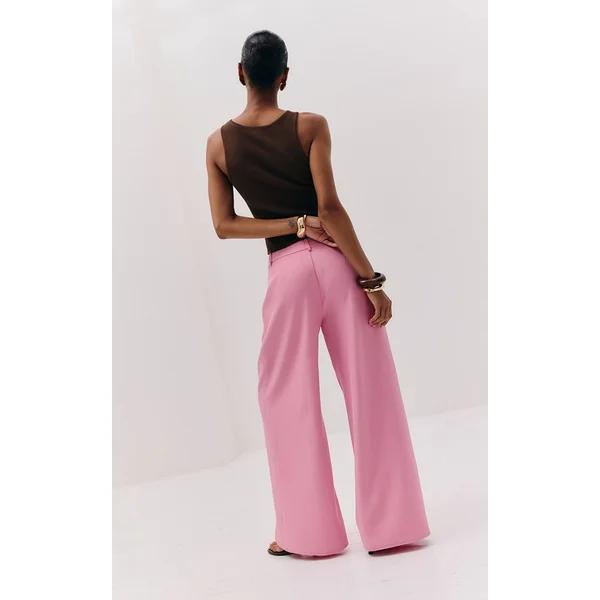 Rose Pantalon Large Tissé À Double Pli