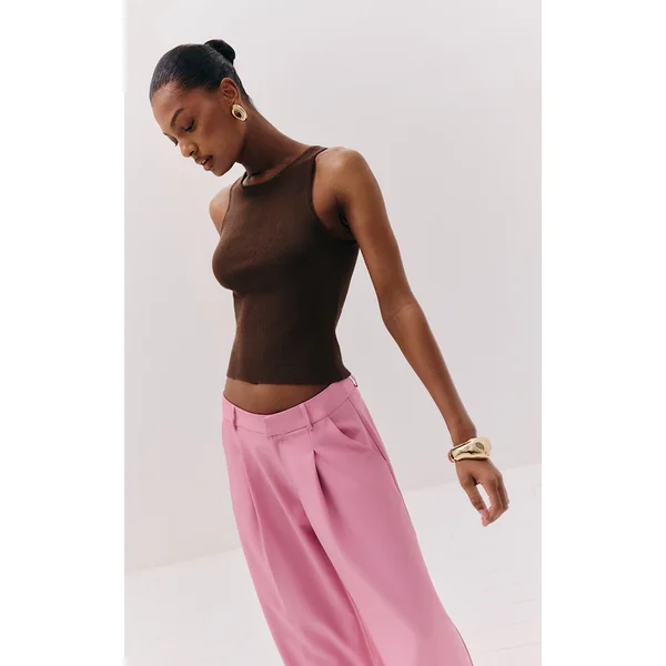 Rose Pantalon Large Tissé À Double Pli