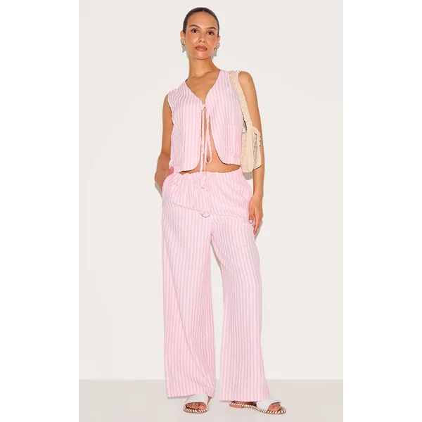 Rose Pantalon Large Tissé À Rayures Petite