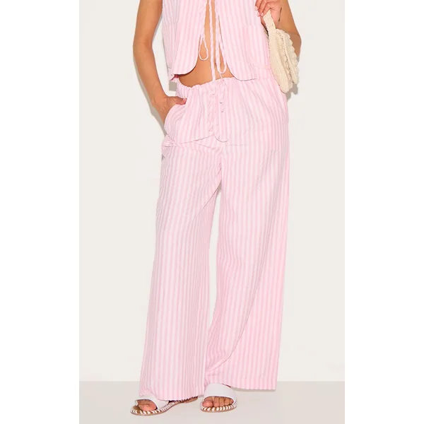 Rose Pantalon Large Tissé À Rayures Petite
