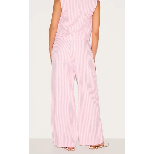 Rose Pantalon Large Tissé À Rayures Petite
