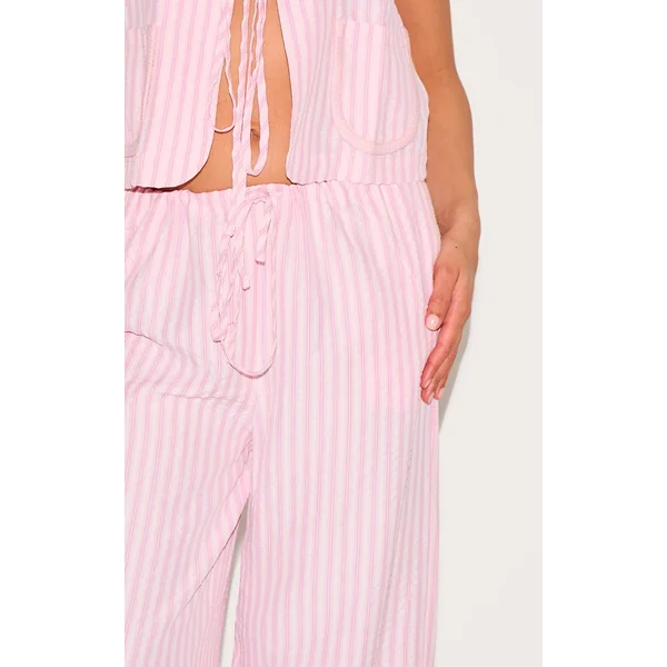 Rose Pantalon Large Tissé À Rayures Petite