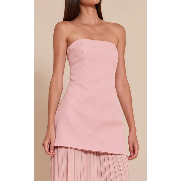 Rose Pâle Robe Maxi Bandeau À Jupe Plissée En Mousseline Avec Panneaux