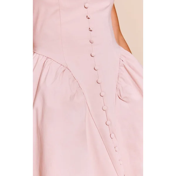 Rose Pâle Robe Mini Droite Sans Manches À Taille En V Avec Boutonnage