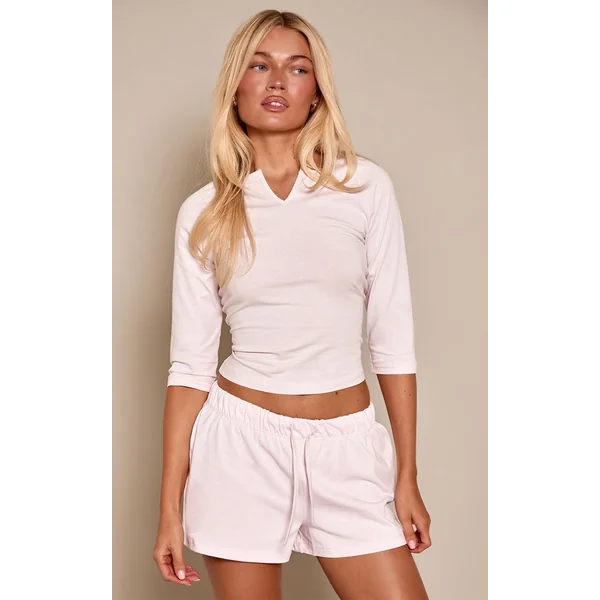 Rose Pâle Short En Jersey De Coton À Détail De Poche À Carreaux