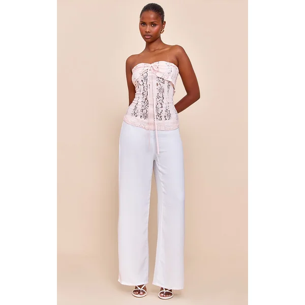 Rose Pâle Top Bandeau Ajusté En Dentelle Longueur Allongée