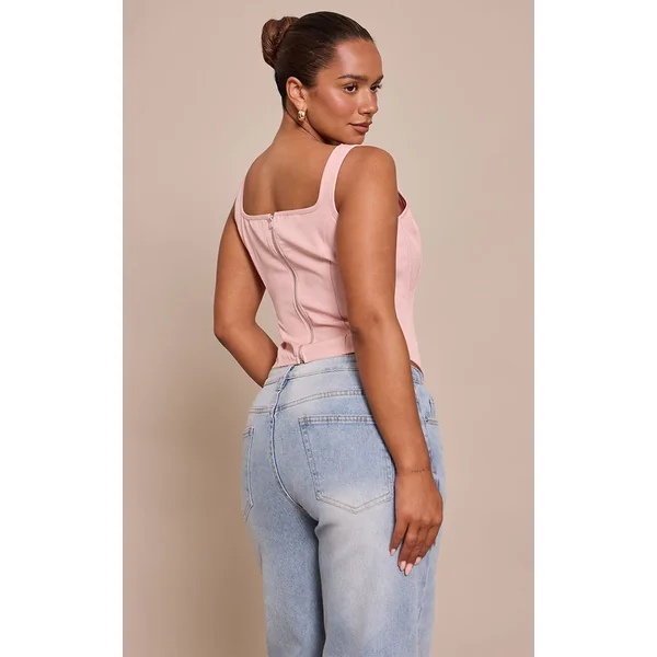 Rose Pâle Top Corset Long À Encolure Carrée Et Finitions En Dentelle Shape