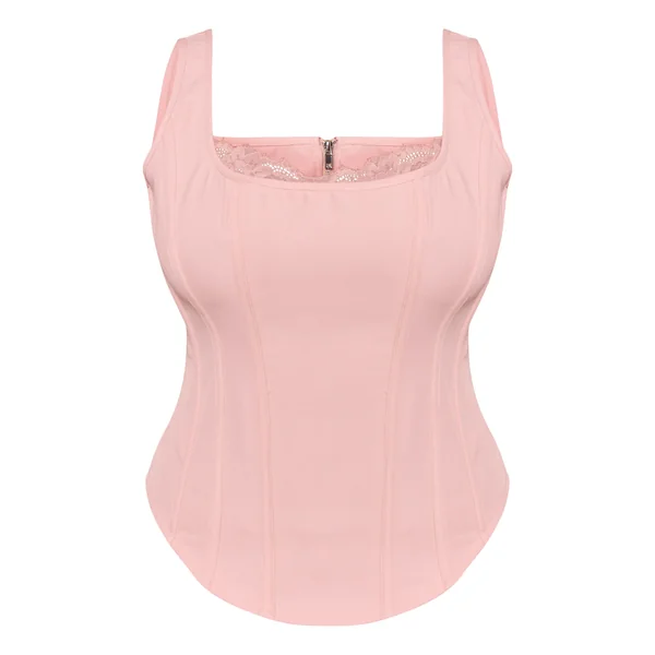 Rose Pâle Top Corset Long À Encolure Carrée Et Finitions En Dentelle Shape